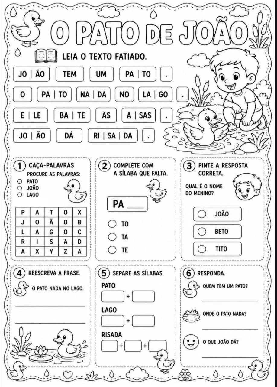 Exemplo de atividade pedagógica 8 do Kit de Textos Fatiados